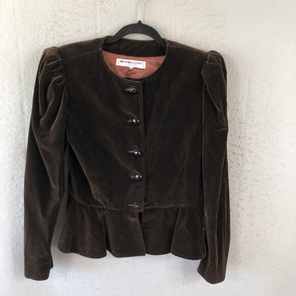 Vintage Saint Laurent Jacket Womens 40 Brown Velvet Old Money Luxury France 80s - Picture 1 of 16